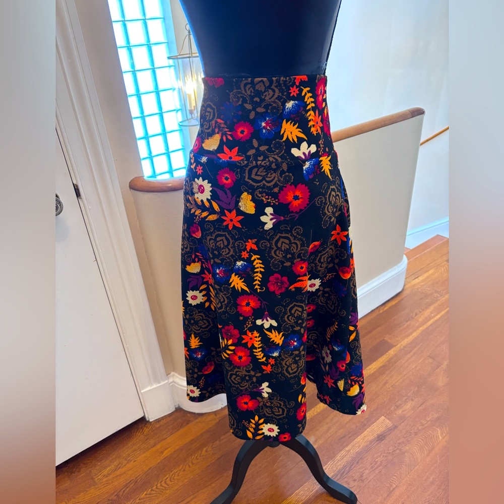 LULA ROE Floral Midi Skirt with Vibrant Colors